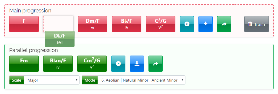 Parallel progression: borrowing a chord (screenshot)
